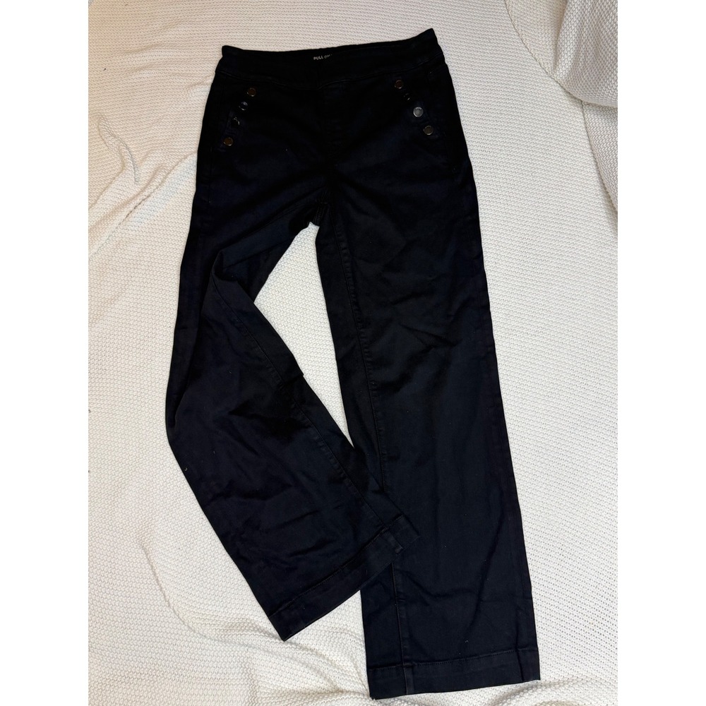 Chicos Pull On Wide Leg Jean Black Sailor Button Pants Size 1R US 8R
